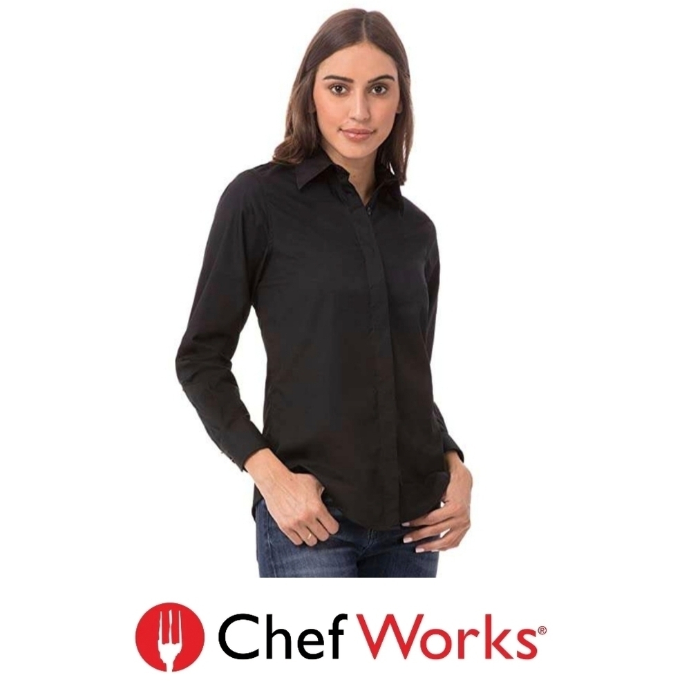 CHEF WORKS◇Womens Long Sleeve Button Down Shirt◇Black◇ Size XL ◇ NWOT